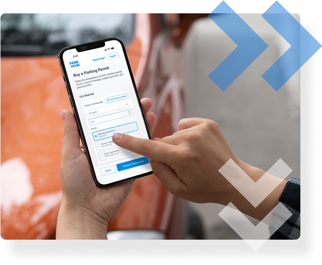 Someone accesses their phone to set up their virtual permit parking