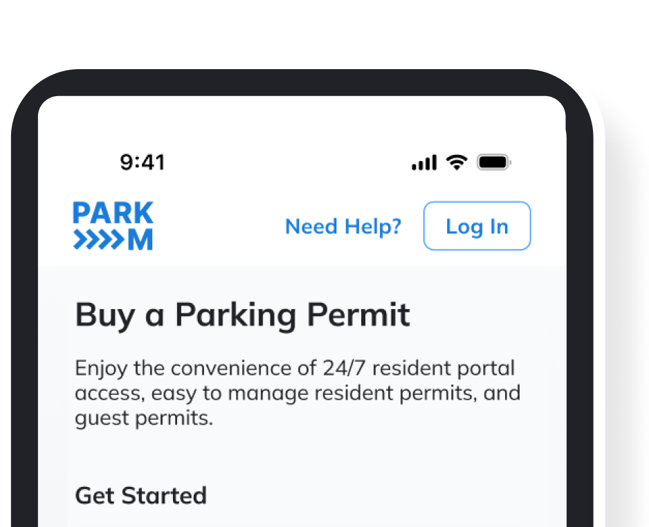 A screenshot of ParkM's parking permit app