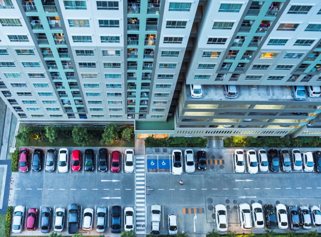 A well-balanced commercial and residential parking lot