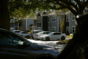 Guest parking spaces at an apartment community.