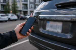 License plate being verified against digital parking permit system