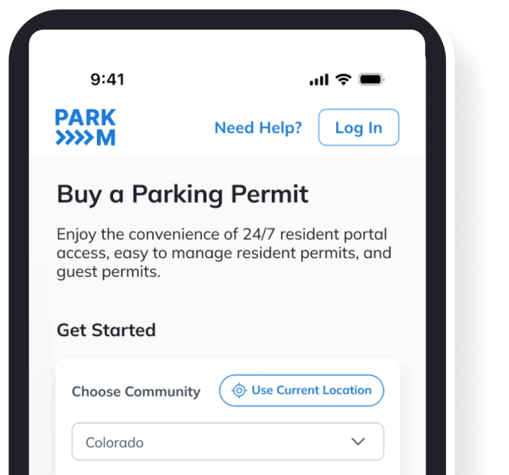 A screenshot of ParkM's parking solutions for apartments