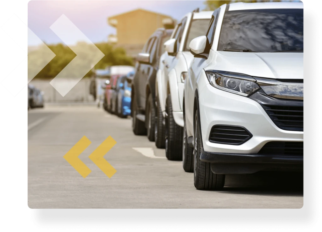 A row of cars using ParkM's apartment parking app